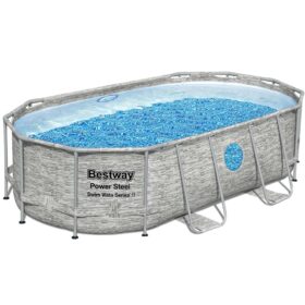 Bestway 4.27m x 2.50m x 1m Power Steel Swim Vista Oval Pool Set with 530gal Cartridge Filter – 56715