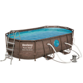 Bestway 4.27m x 2.50m x 1m Power Steel Swim Vista Oval Pool Set with 530gal Cartridge Filter – 56715