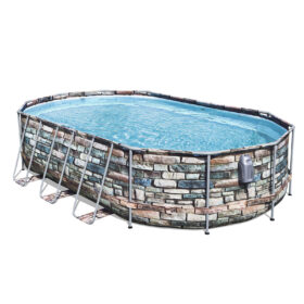 Bestway 6.1m x 3.66m x 1.22m Power Steel Comfort Jet Series Oval Pool Set with 2500gal Cartridge Filter – 56720